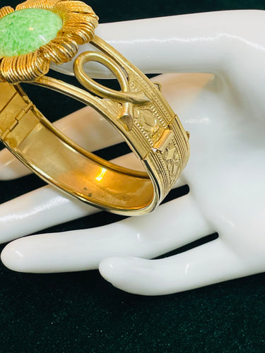 Gold and Green Flower Clamper Bracelet